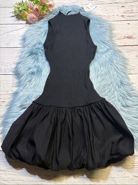 NWT Zara Black Balloon Dress sz L